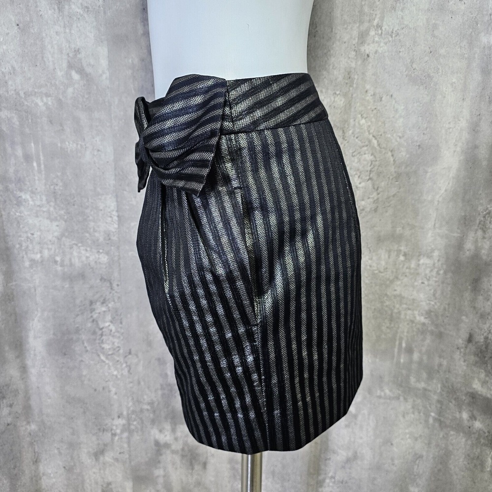 Armani Exchange Womens 2 Grey Metallic Black Striped Bow Mini Skirt Cocktail - Picture 4 of 7